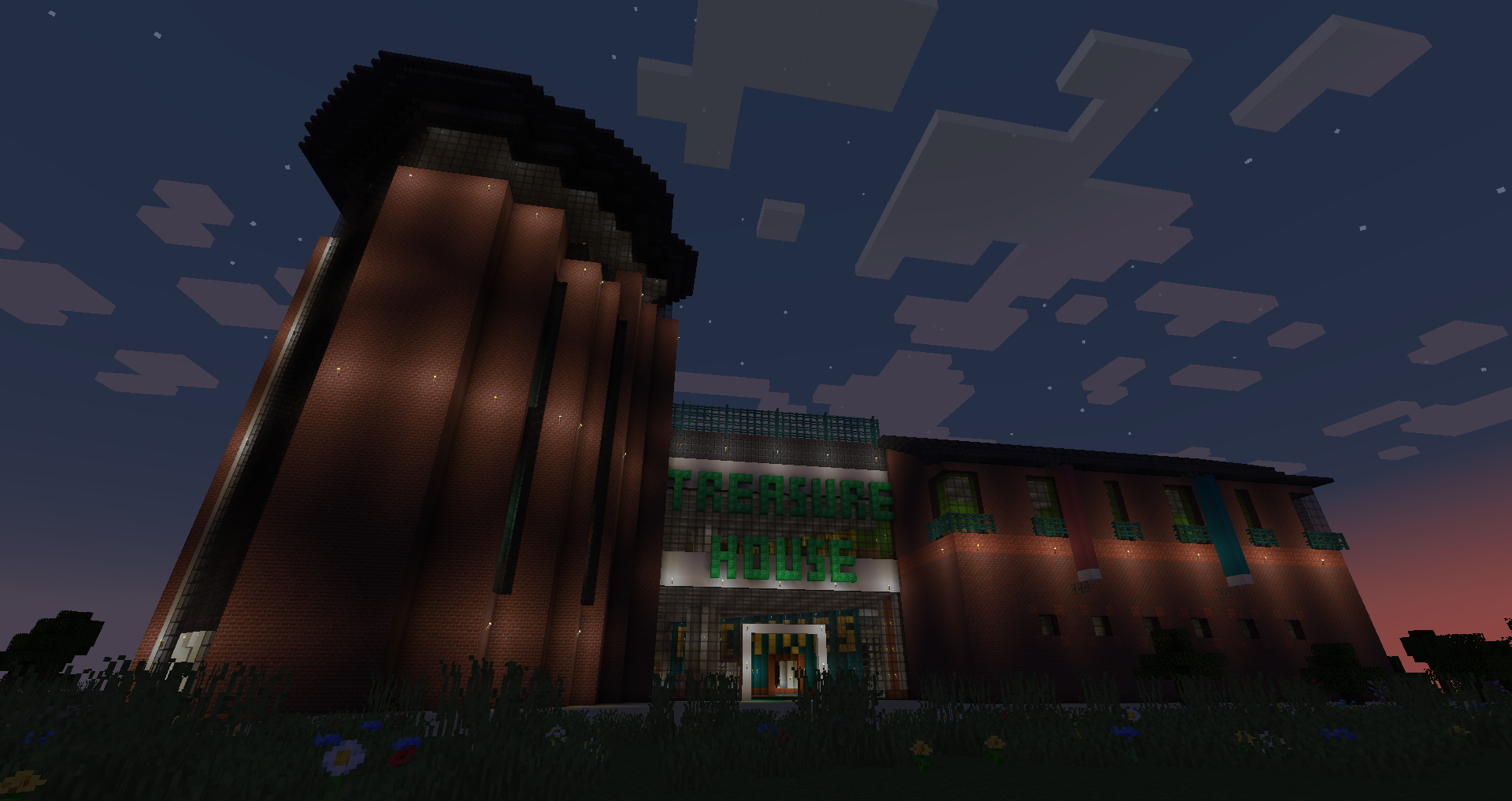 Treasure House at sunset in Minecraft